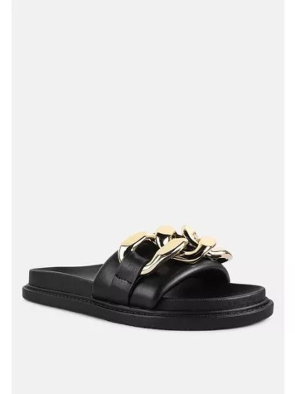 London Rag Womens Onyx Metal Chain Slider Flats 8